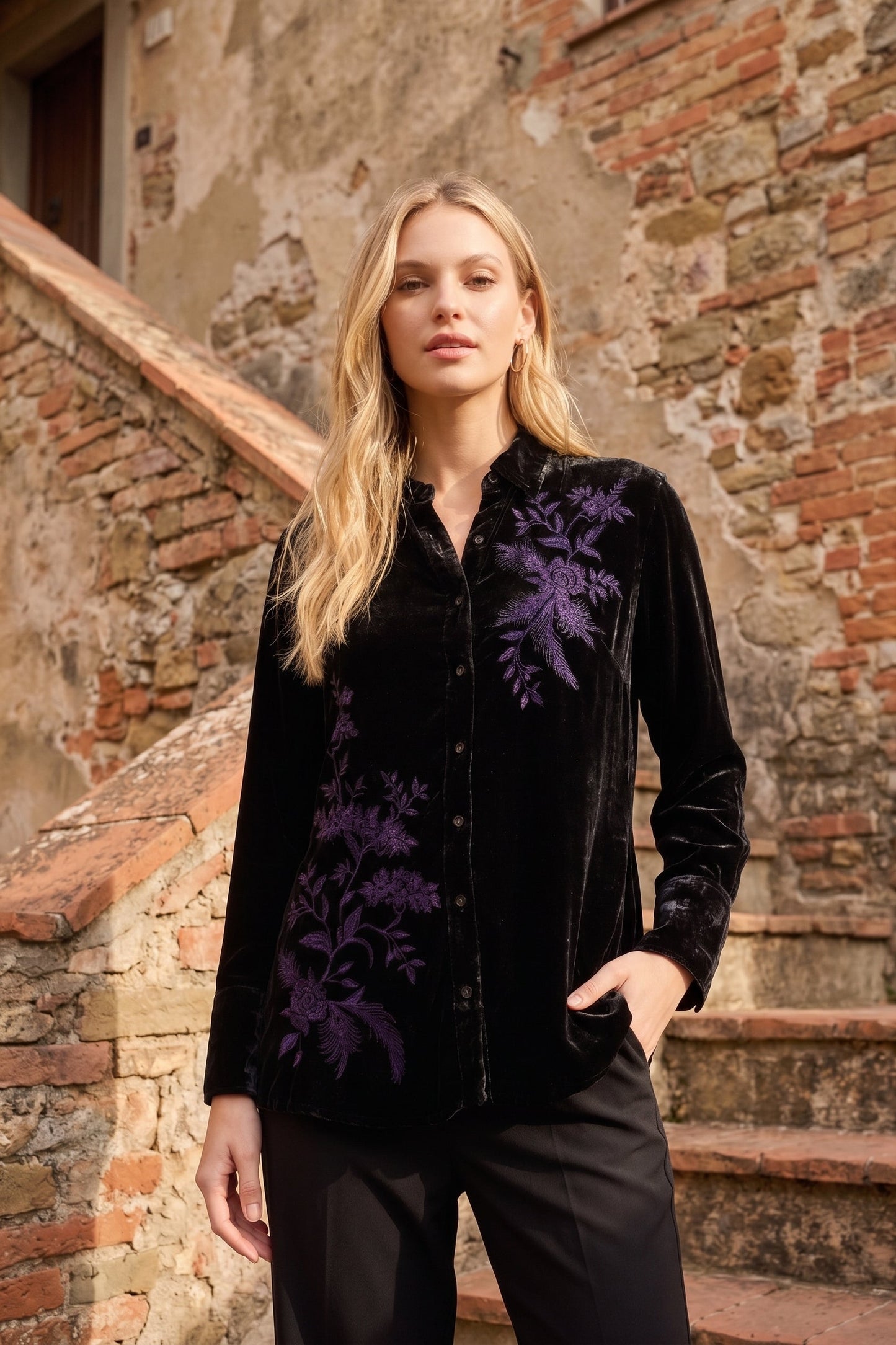 Johnny Was Molly Velvet Vintage Button Down Shirt J17525-O