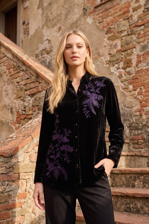 Johnny Was Molly Velvet Vintage Button Down Shirt J17525-O