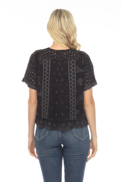 Johnny Was Mystic Compass Embroidered Blouse Boho Chic C14523