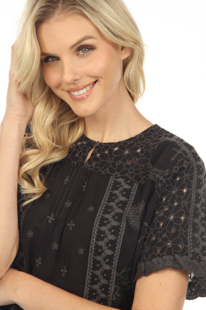 Johnny Was Mystic Compass Embroidered Blouse Boho Chic C14523