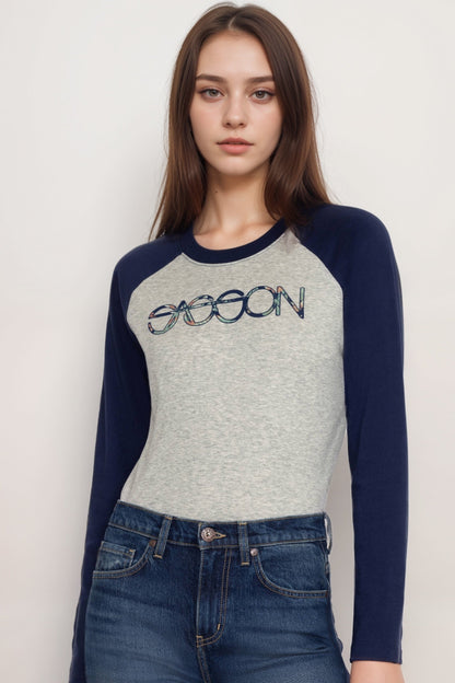 Johnny Was Sasson Grey Baseball Tee R18824-8