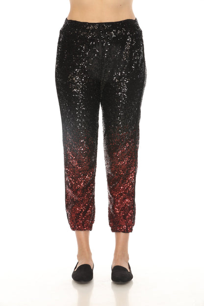 Johnny Was Sequin Black/Burgundy Jett Jogger Pants R69322BO