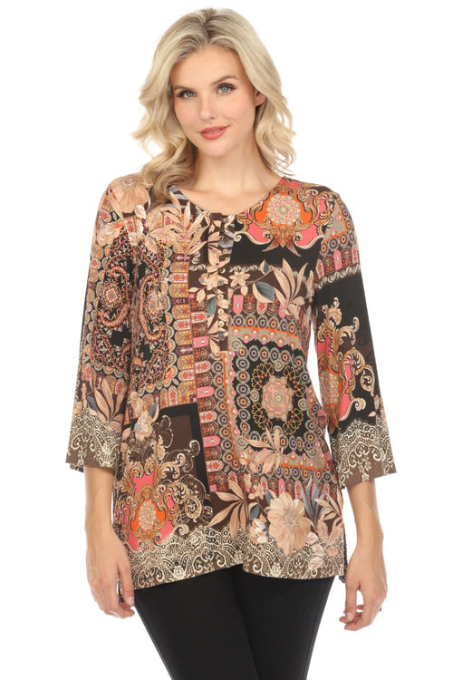 Johnny Was The Janie Favorite Button Front Tunic Top Boho Chic T22023