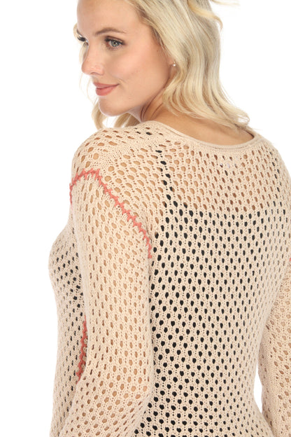 Johnny Was Theresa Crochet Sweater Top M66122 Boho Chic