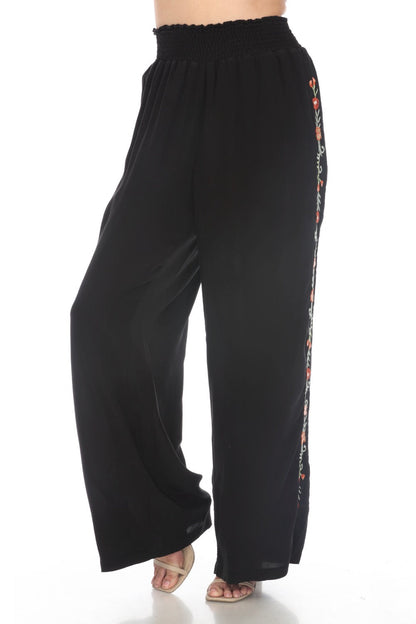 Johnny Was Workshop Black Silk Smocked Wide Leg Pants W62224