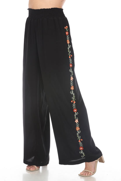 Johnny Was Workshop Black Silk Smocked Wide Leg Pants W62224