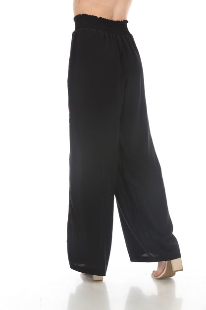 Johnny Was Workshop Black Silk Smocked Wide Leg Pants W62224
