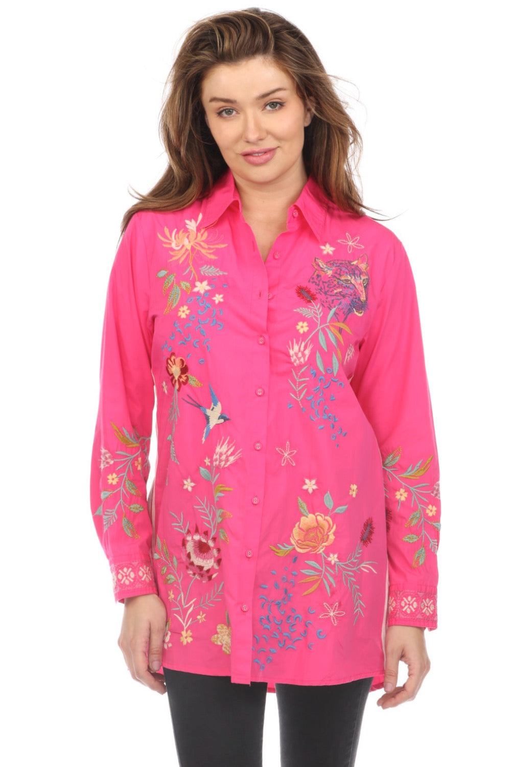 Johnny Was Workshop Pink Indalo Button Down Tunic Shirt W28924