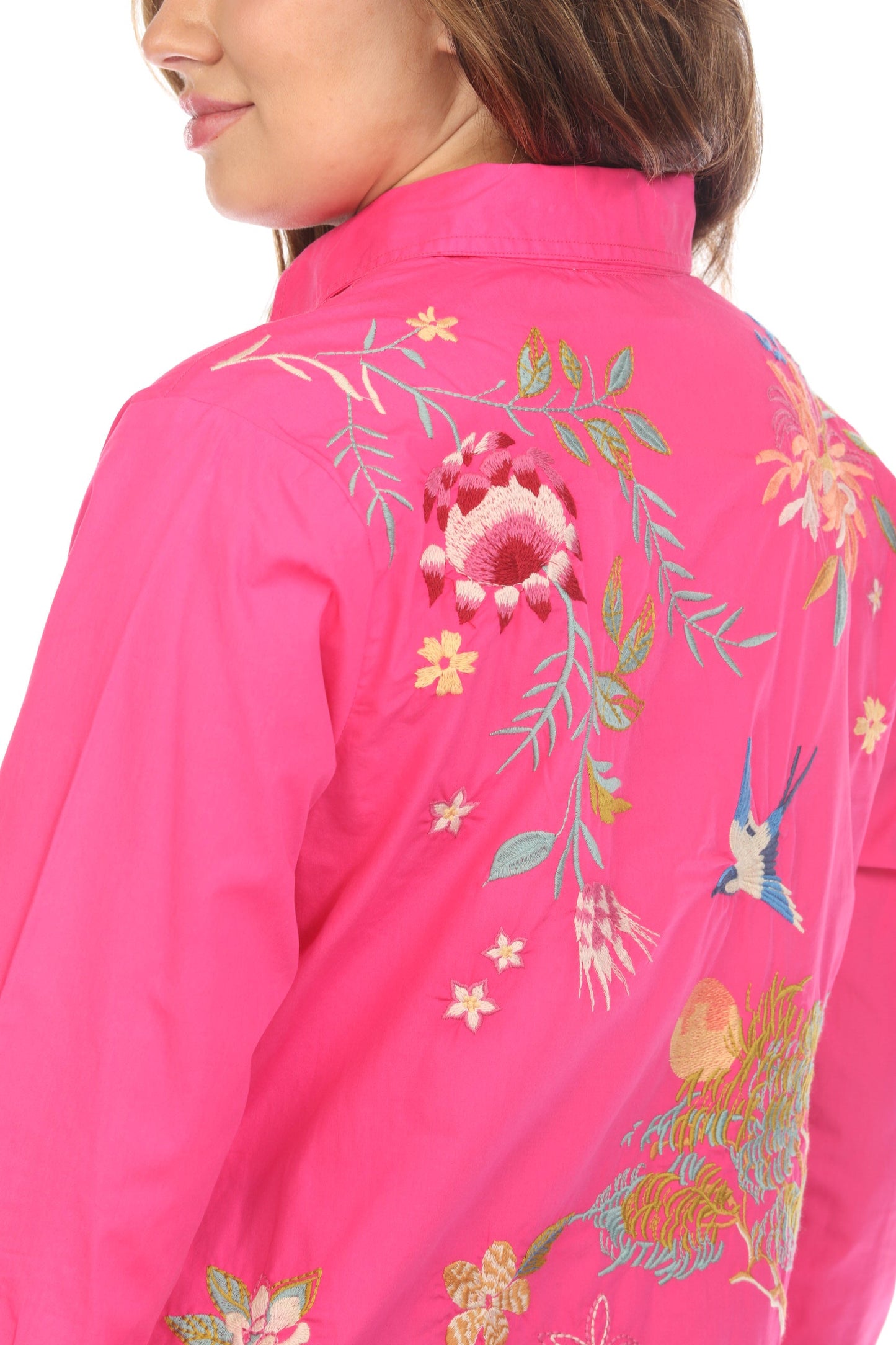 Johnny Was Workshop Pink Indalo Button Down Tunic Shirt W28924