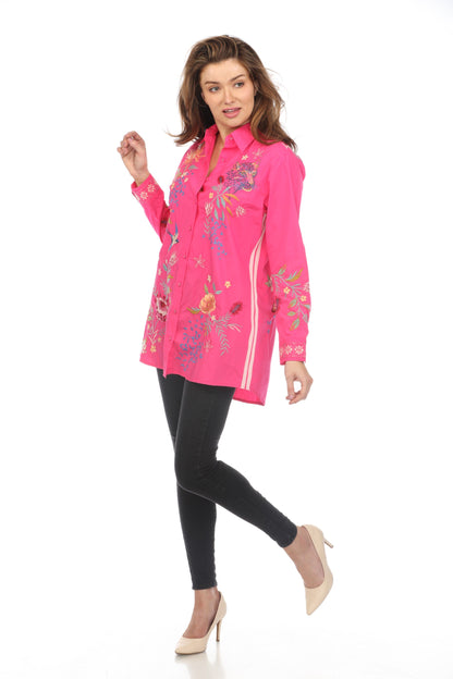 Johnny Was Workshop Pink Indalo Button Down Tunic Shirt W28924