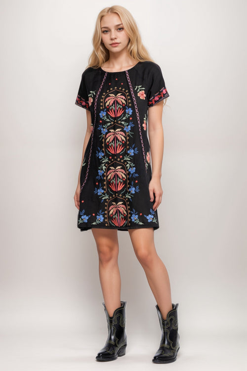 Johnny Was Workshop Black Isla Raglan Seamed Dress W33725-3