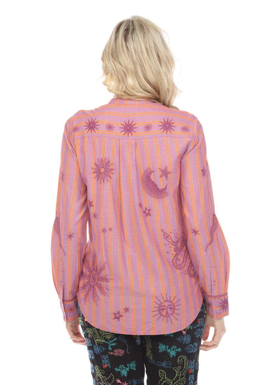 Johnny Was Workshop Stripe Andromeda Tuxedo Shirt Boho Chic W17524