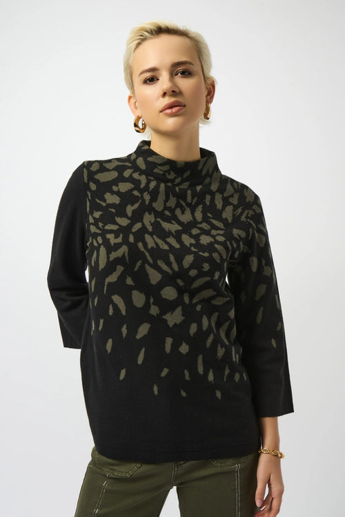 Joseph Ribkoff Black/Avocado Embellished Animal Print Sweater Top 253912