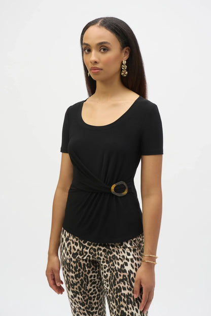 Joseph Ribkoff Drape Front Buckle Detail Fitted Top 252230