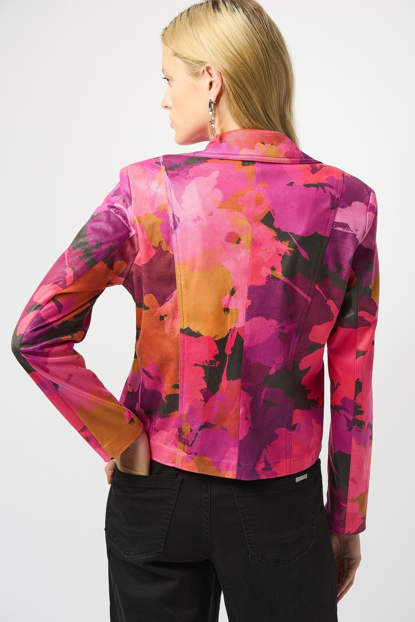 Joseph Ribkoff Black/Multi Abstract Faux Suede Moto Jacket 253954-R