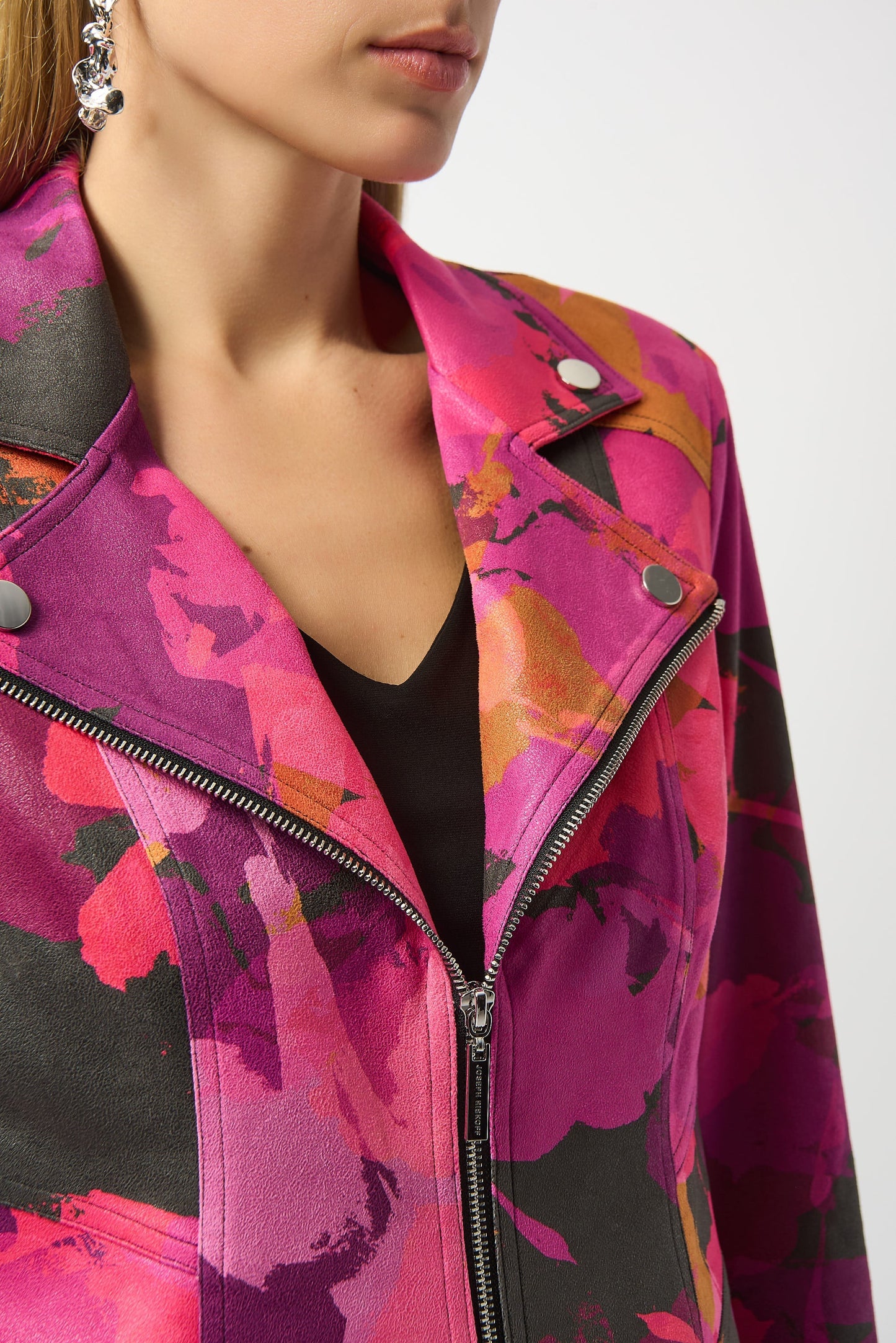 Joseph Ribkoff Black/Multi Abstract Faux Suede Moto Jacket 253954-R