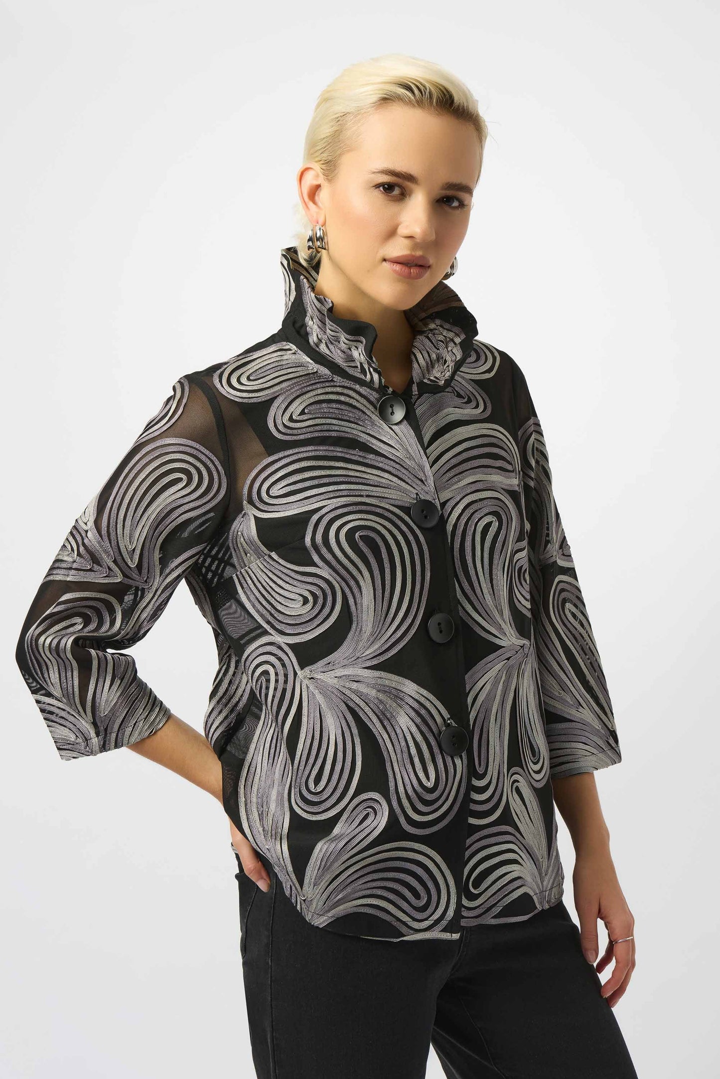 Joseph Ribkoff Black/Multi Embroidered Mesh Jacket 253949-R