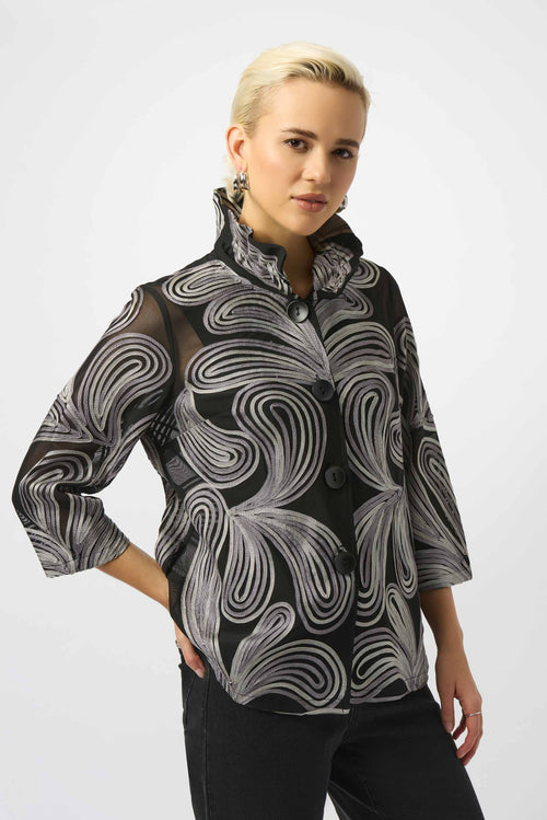 Joseph Ribkoff Black/Multi Embroidered Mesh Jacket 253949-R