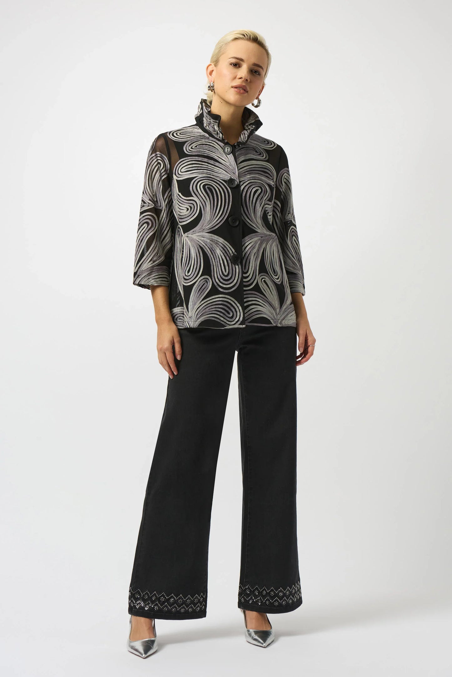 Joseph Ribkoff Black/Multi Embroidered Mesh Jacket 253949-R
