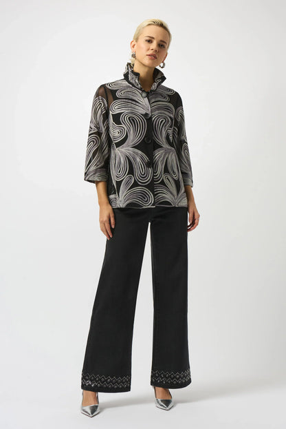Joseph Ribkoff Black/Multi Embroidered Mesh Jacket 253949-R
