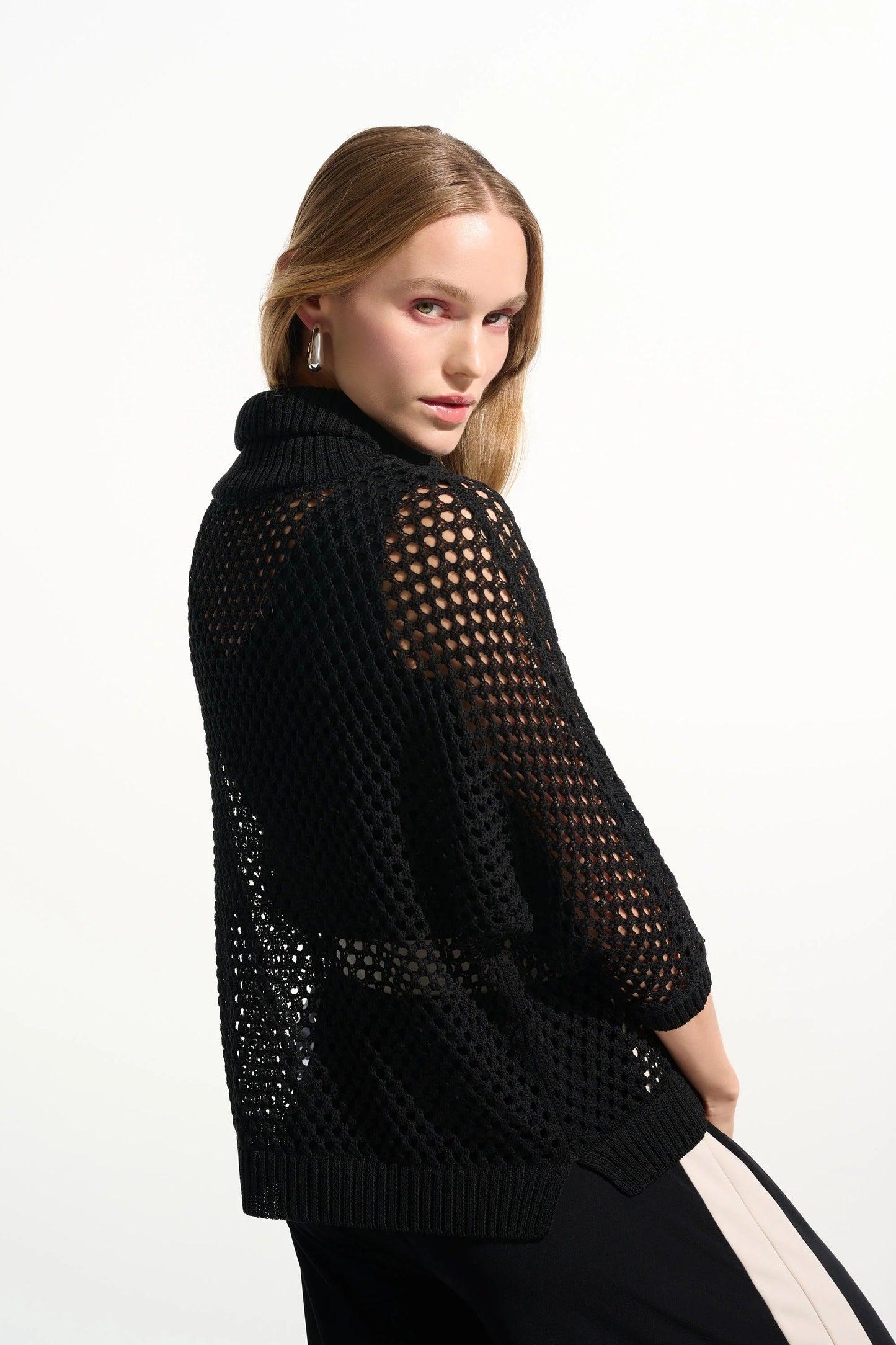 Joseph Ribkoff Open Knit Zip Front Boxy Sweater Top 261634
