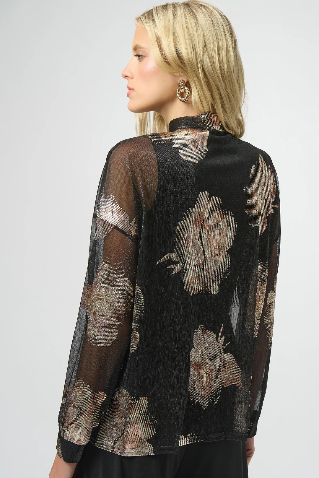 Joseph Ribkoff Black/Multi Knit Foiled V-Neck 3/4 Cuffed Sleeves Top 254029
