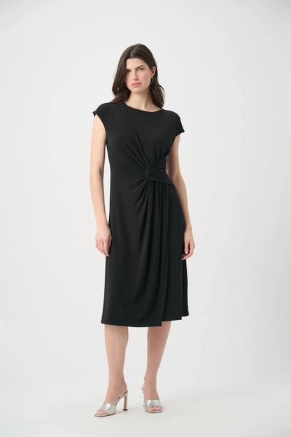 Joseph Ribkoff Ruched Wrap Front Midi A-Line Dress 261146