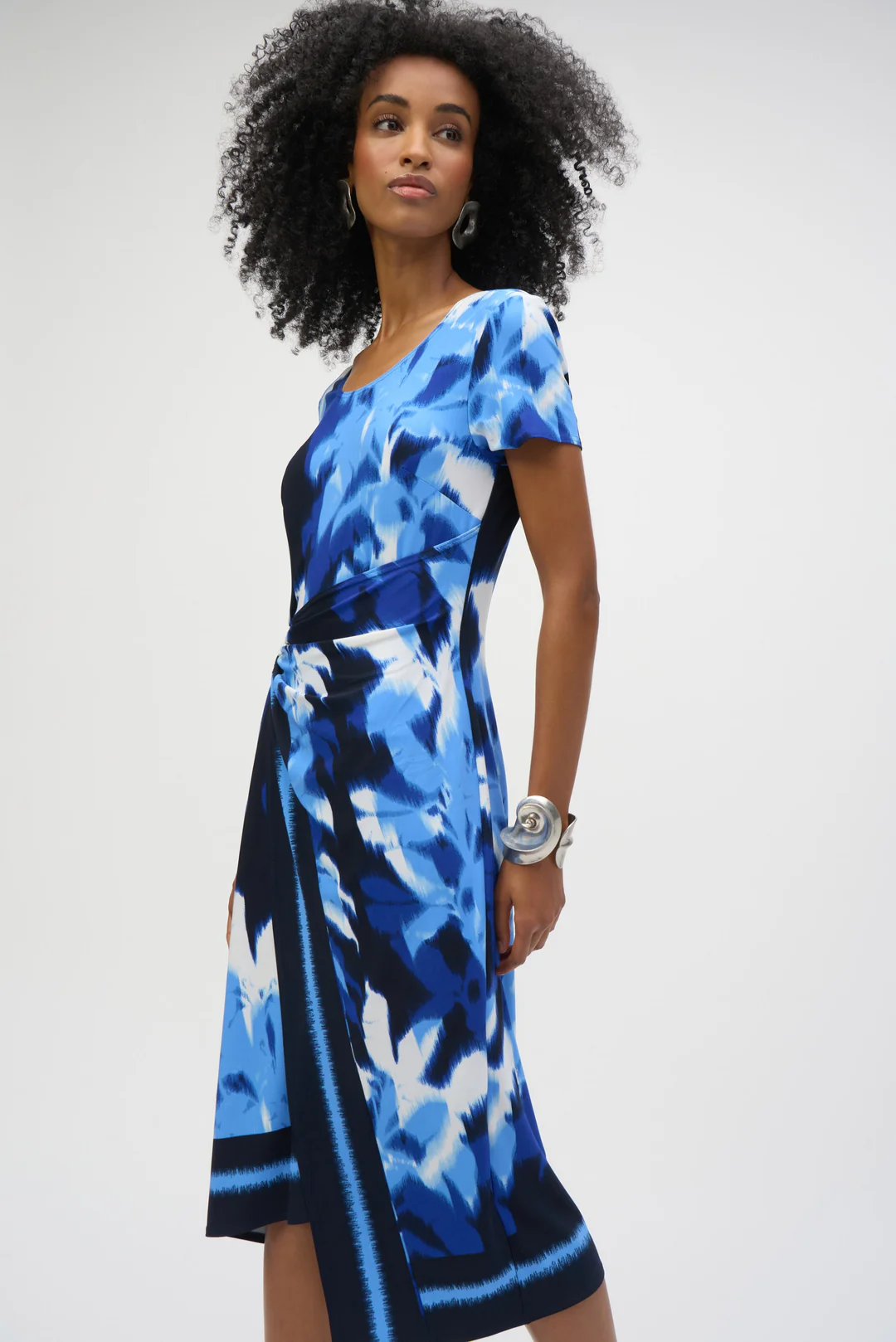 Joseph Ribkoff Blue/Vanilla Tropical Print Asymmetrical Dress 252179