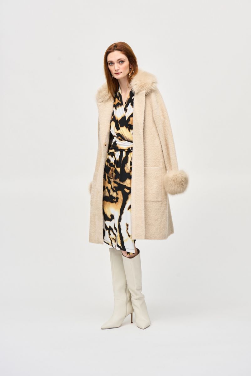 Joseph Ribkoff Detachable Faux Fur Trim Long Sleeve Coat 243923F25