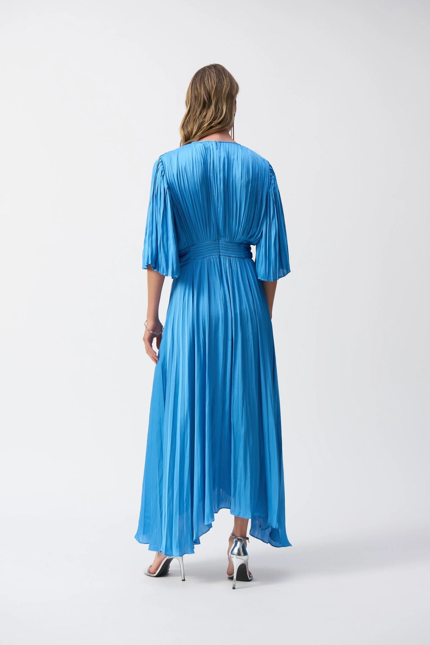 Joseph Ribkoff V-Neck Pleated Satin Maxi Dress 251903
