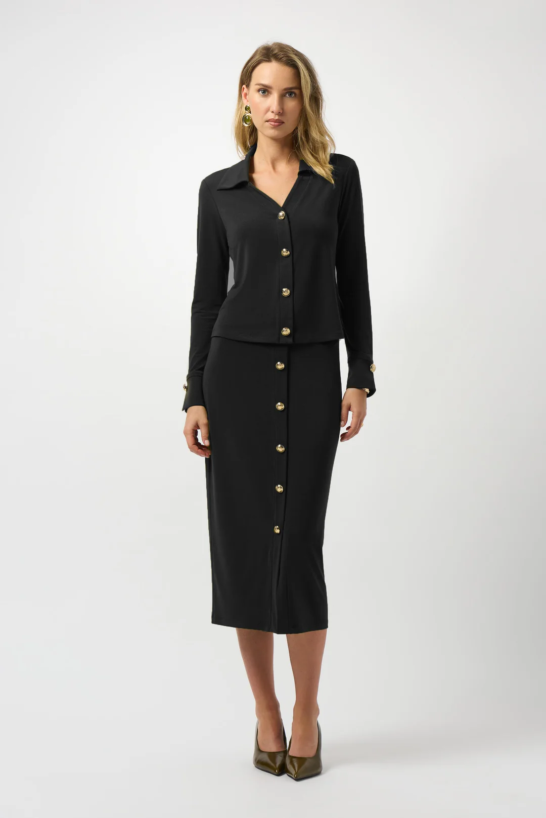 Joseph Ribkoff Collared V-Neck Long Sleeves Fitted Top 253258-R
