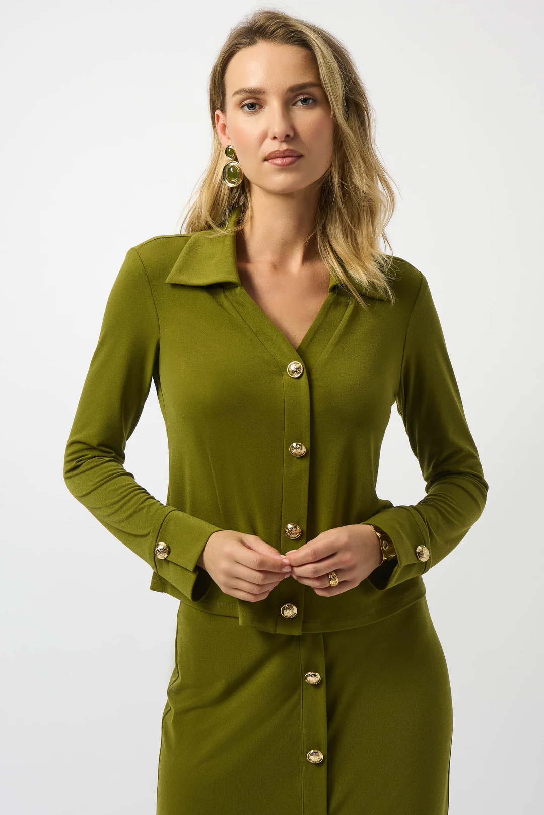 Joseph Ribkoff Collared V-Neck Long Sleeves Fitted Top 253258-R