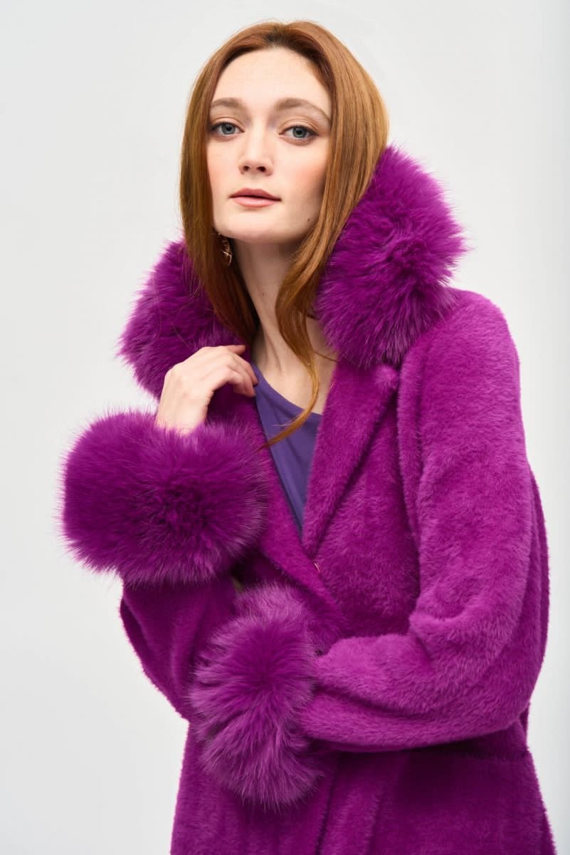 Joseph Ribkoff Detachable Faux Fur Trim Long Sleeve Coat 243923F25