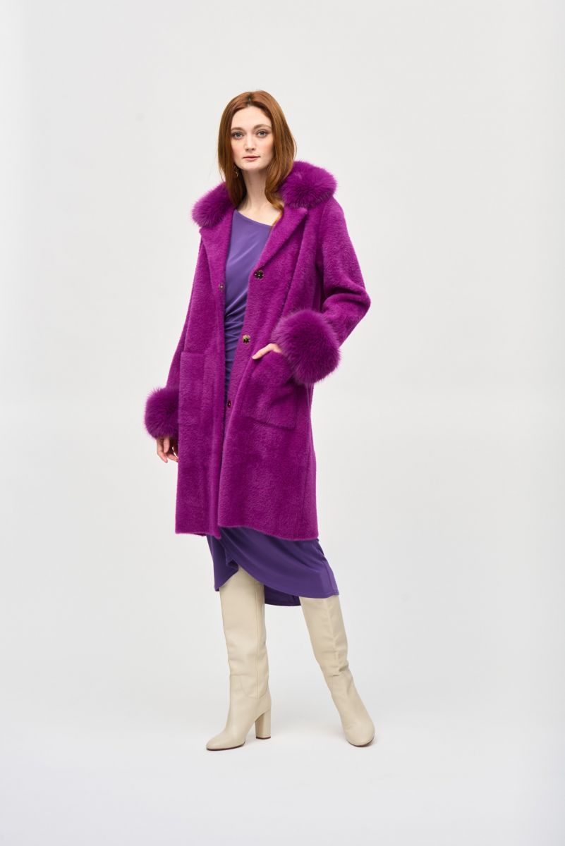 Joseph Ribkoff Detachable Faux Fur Trim Long Sleeve Coat 243923F25
