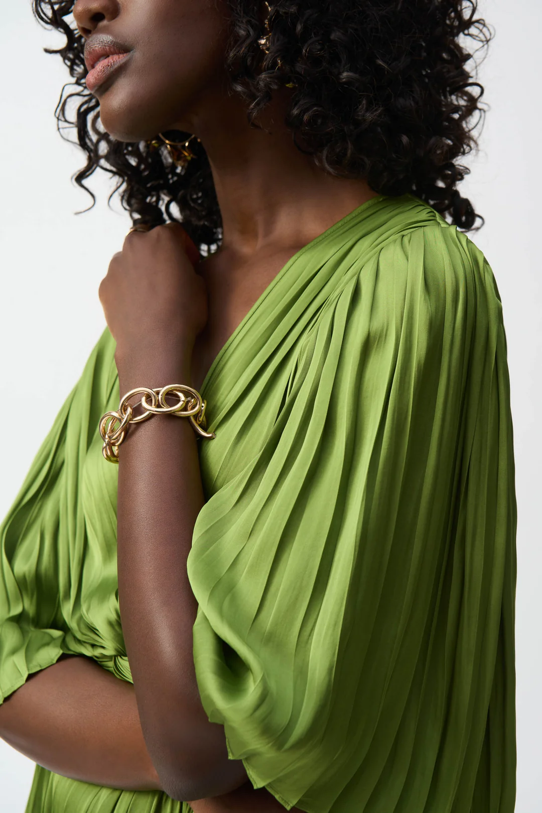 Joseph Ribkoff V-Neck Pleated Satin Maxi Dress 251903