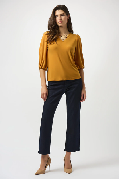 Joseph Ribkoff V-Neck 3/4 Puffed Sleeve Top 253117