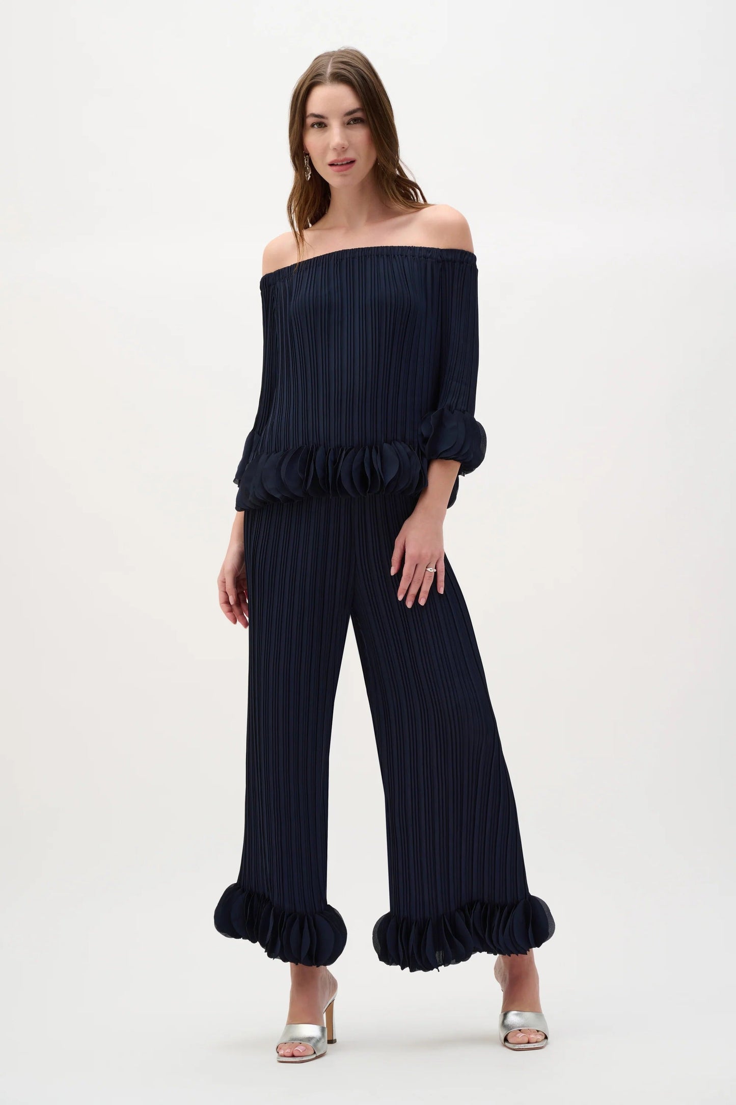 Joseph Ribkoff Midnight Blue Off Shoulder Pleated Top 253939S26