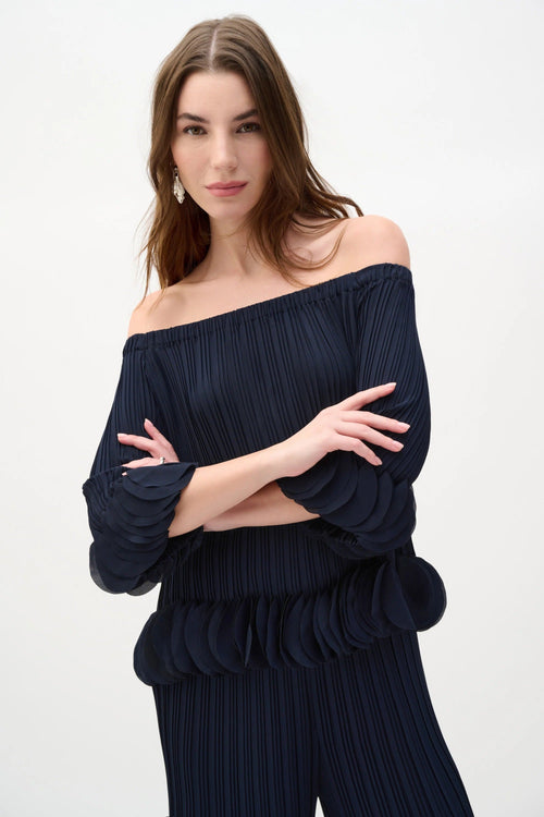 Joseph Ribkoff Midnight Blue Off Shoulder Pleated Top 253939S26