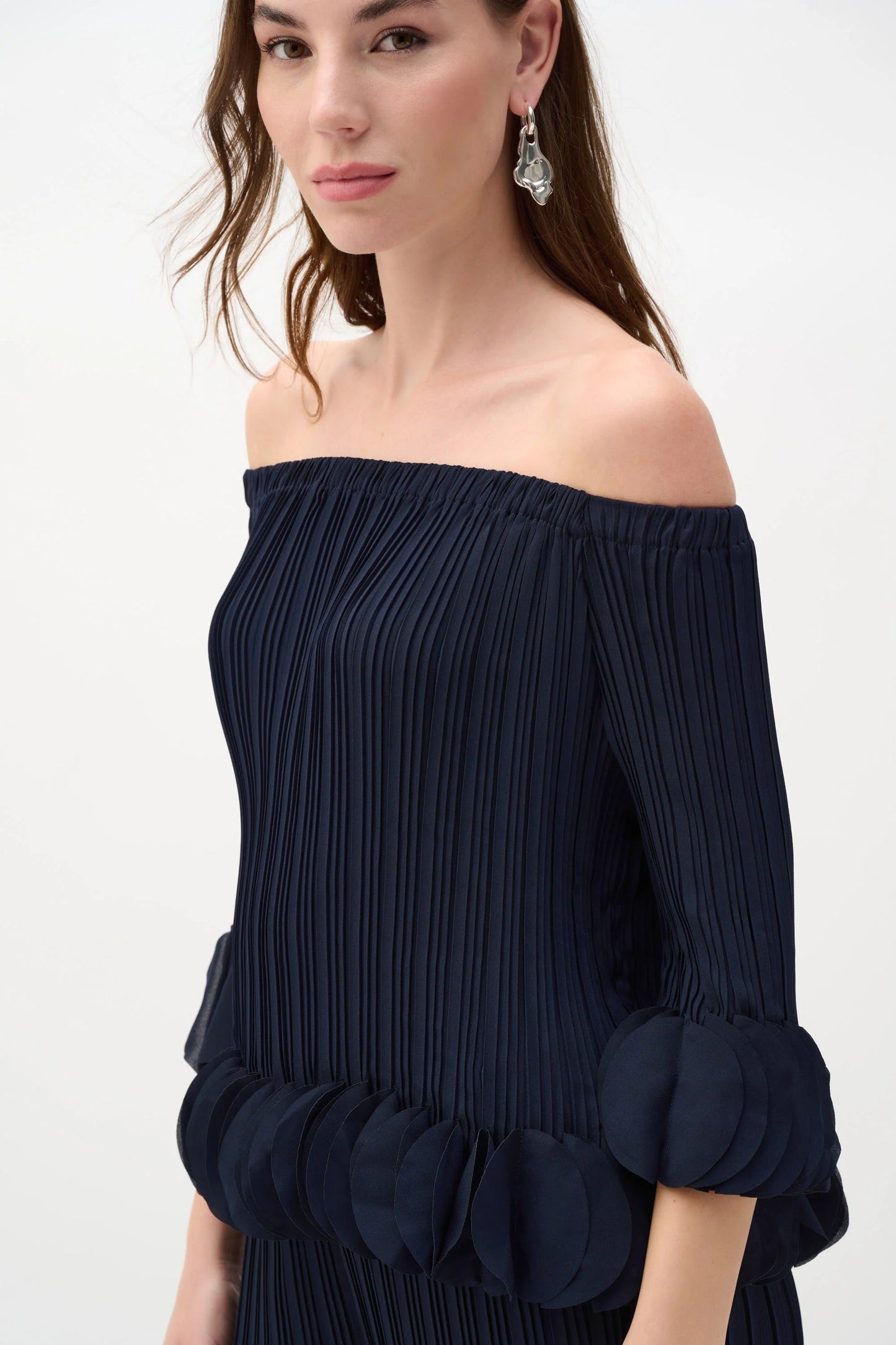 Joseph Ribkoff Midnight Blue Off Shoulder Pleated Top 253939S26