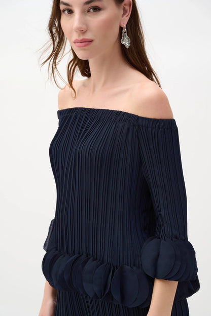 Joseph Ribkoff Midnight Blue Off Shoulder Pleated Top 253939S26