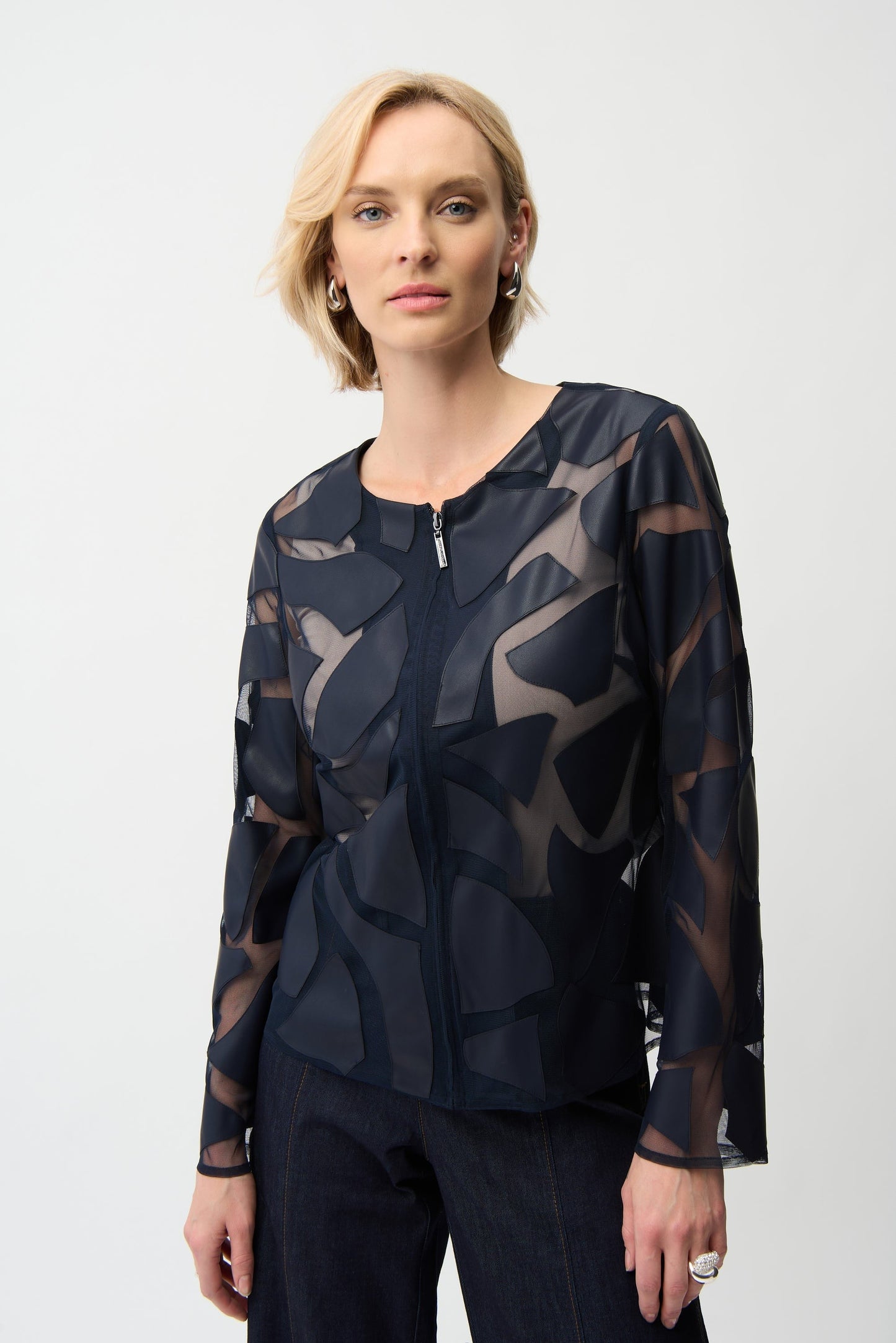 Joseph Ribkoff Midnight Blue Leatherette Mesh Jacket 261906