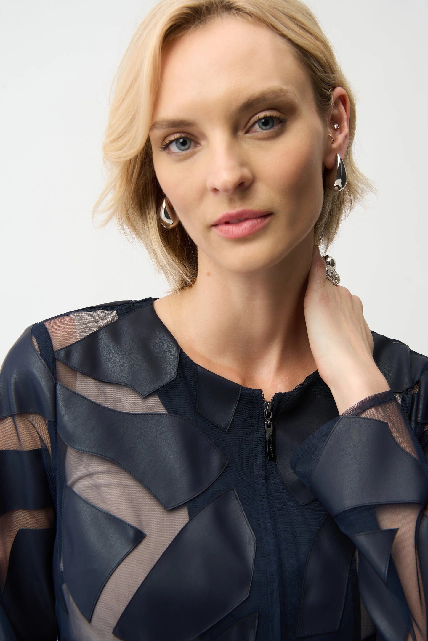 Joseph Ribkoff Midnight Blue Leatherette Mesh Jacket 261906
