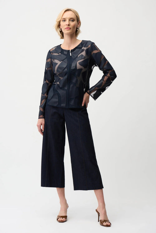 Joseph Ribkoff Midnight Blue Leatherette Mesh Jacket 261906