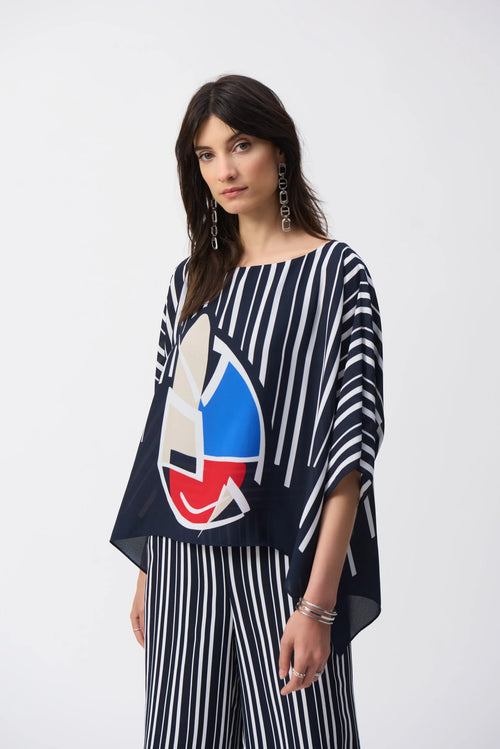 Joseph Ribkoff Midnight Blue/Multi Striped Abstract Poncho Top 251180