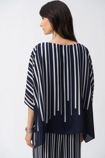 Joseph Ribkoff Midnight Blue/Multi Striped Abstract Poncho Top 251180