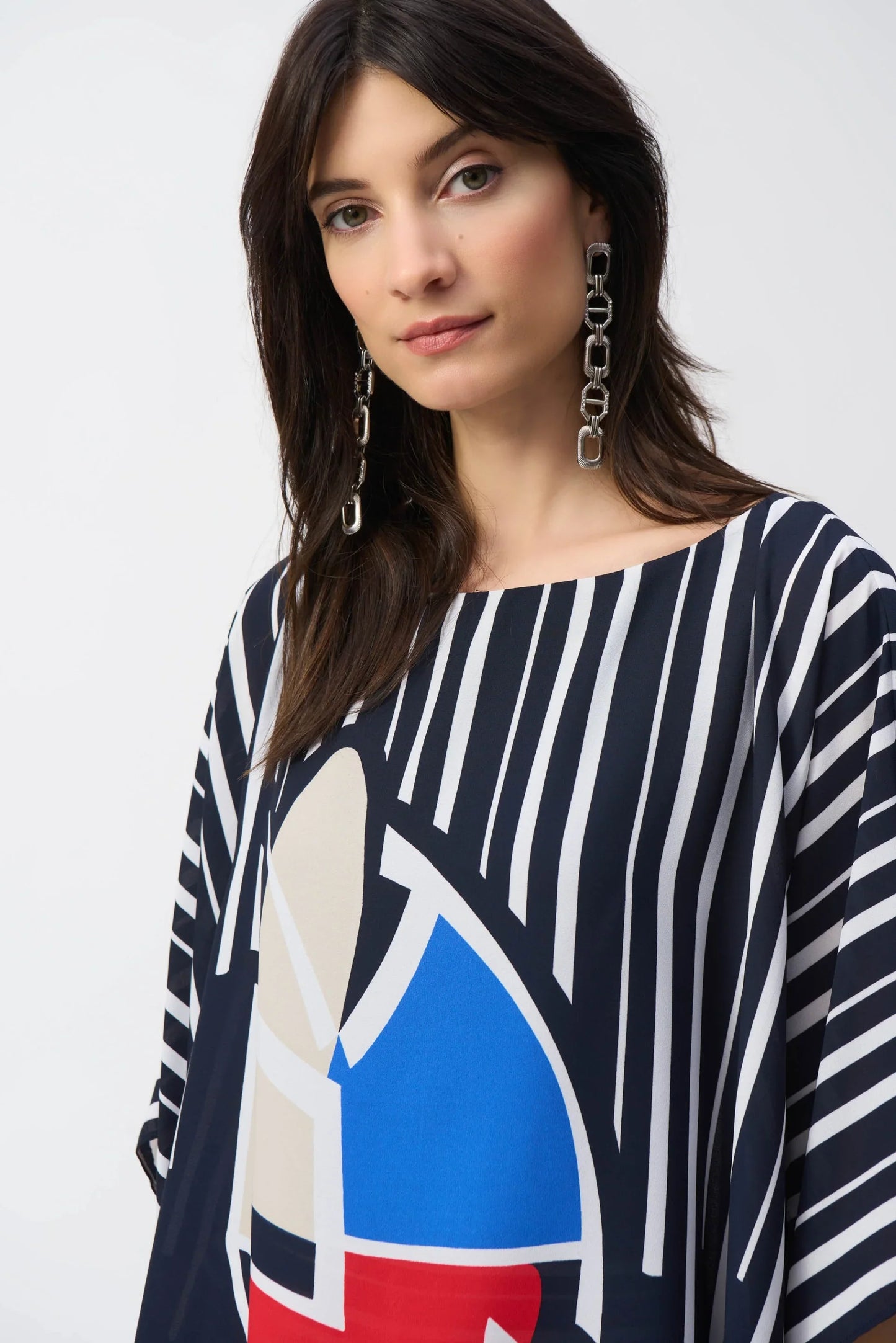 Joseph Ribkoff Midnight Blue/Multi Striped Abstract Poncho Top 251180