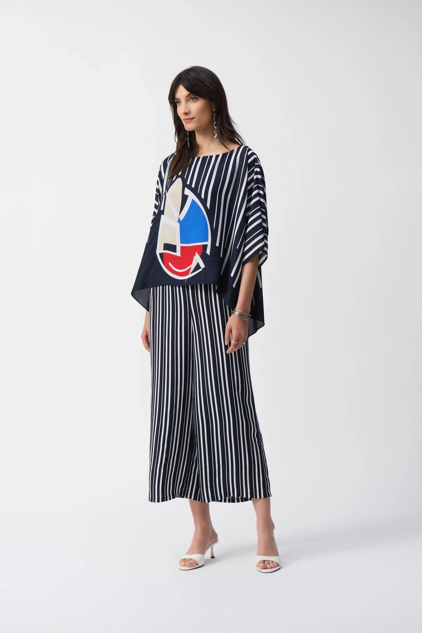 Joseph Ribkoff Midnight Blue/Multi Striped Abstract Poncho Top 251180