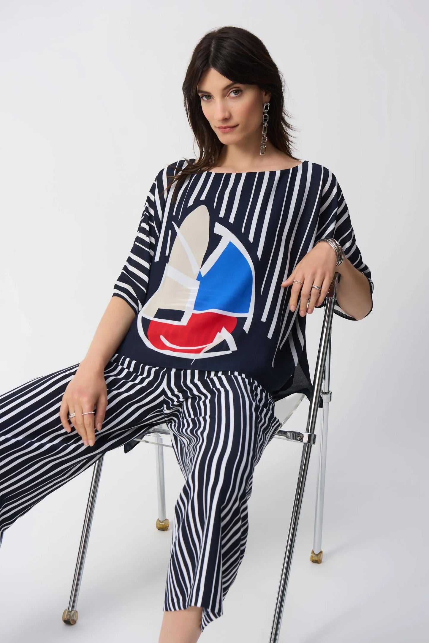 Joseph Ribkoff Midnight Blue/Multi Striped Abstract Poncho Top 251180