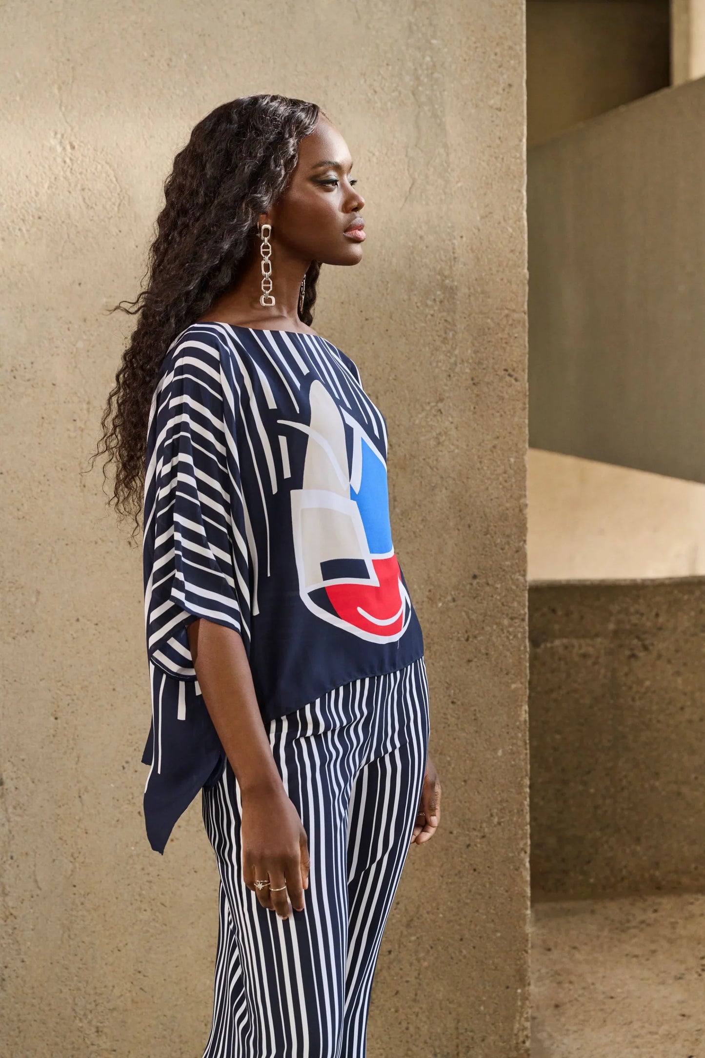 Joseph Ribkoff Midnight Blue/Multi Striped Abstract Poncho Top 251180