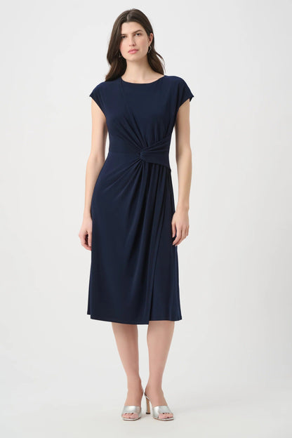 Joseph Ribkoff Ruched Wrap Front Midi A-Line Dress 261146